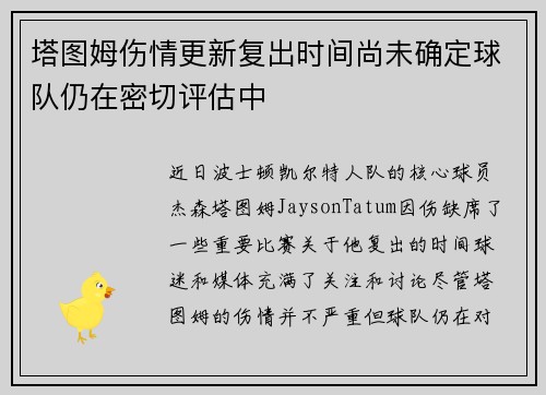 塔图姆伤情更新复出时间尚未确定球队仍在密切评估中
