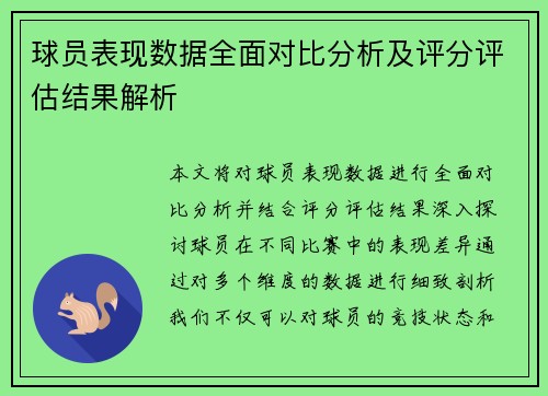 球员表现数据全面对比分析及评分评估结果解析